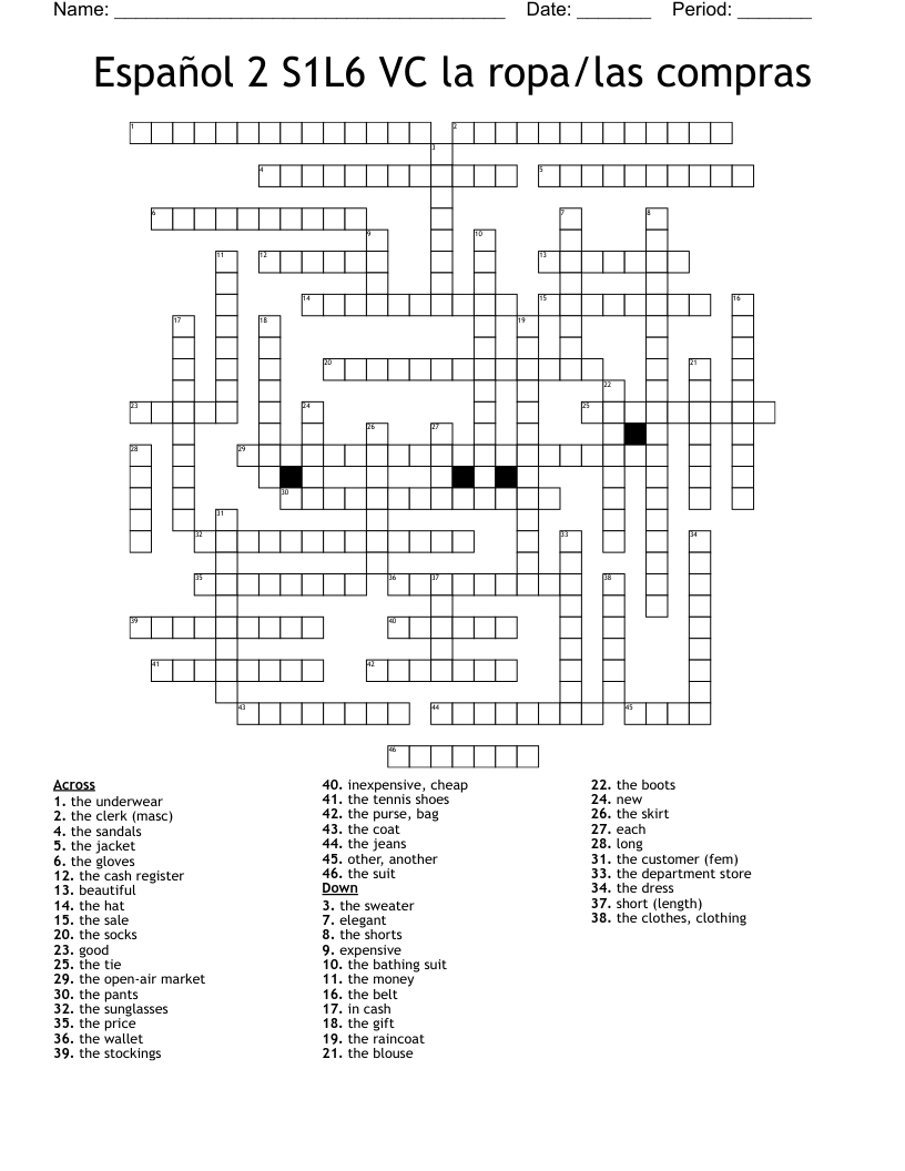 clothing crossword clue