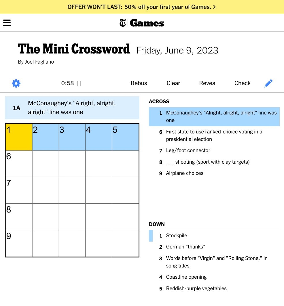 How Quickly Can You Solve Today s Mini Crossword Https t co tx2IQW9nh7