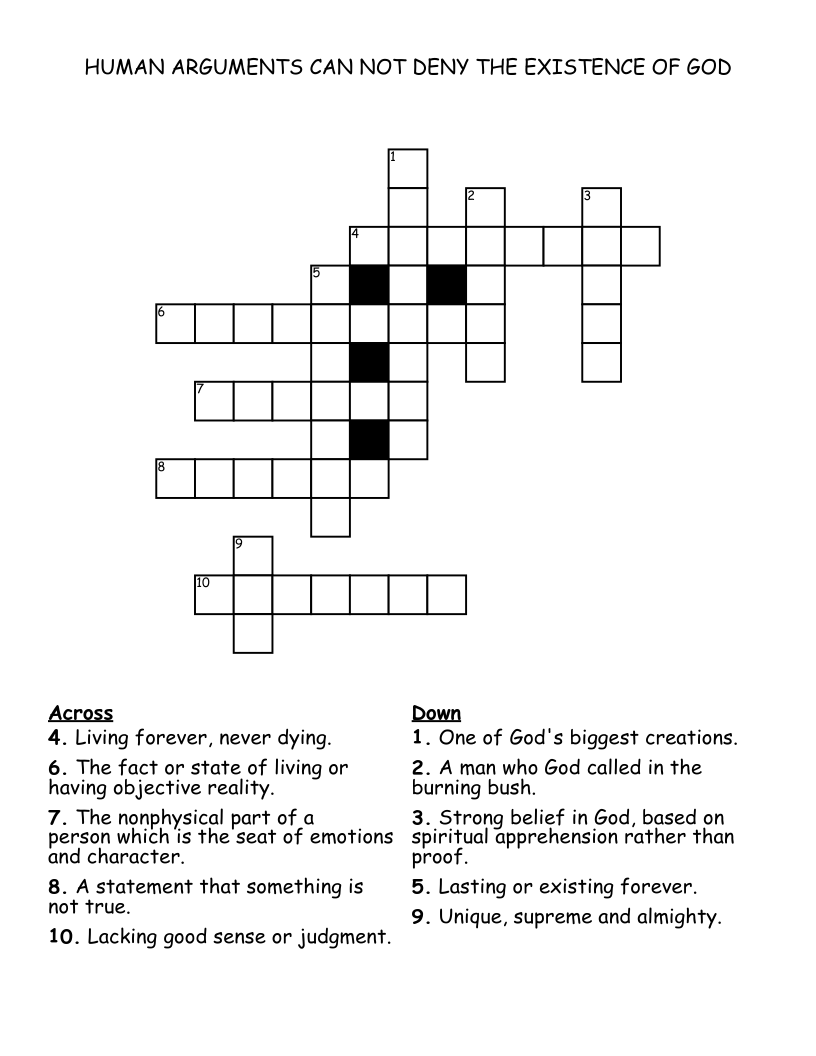 HUMAN ARGUMENTS CAN NOT DENY THE EXISTENCE OF GOD Crossword WordMint HUMAN ARGUMENTS CAN NOT DENY THE EXISTENCE OF GOD Crossword WordMint