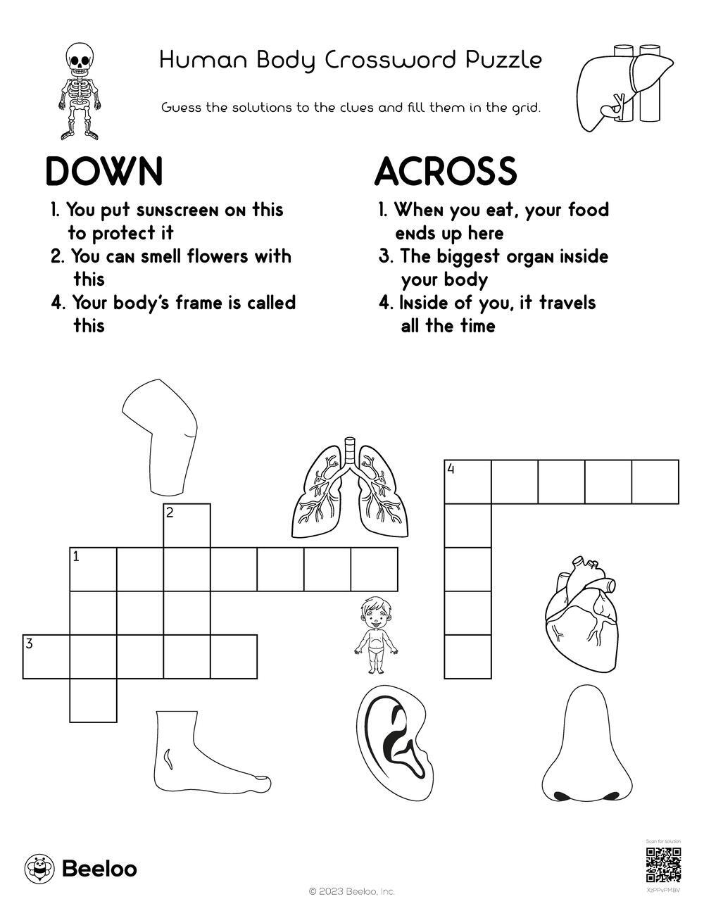 Human Body Crossword Puzzle Beeloo Printable Crafts And Activities For Kids Human Body Crossword Puzzle Beeloo Printable Crafts And Activities For Kids