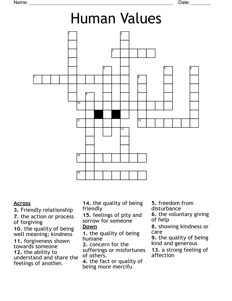 Human Values Crossword WordMint