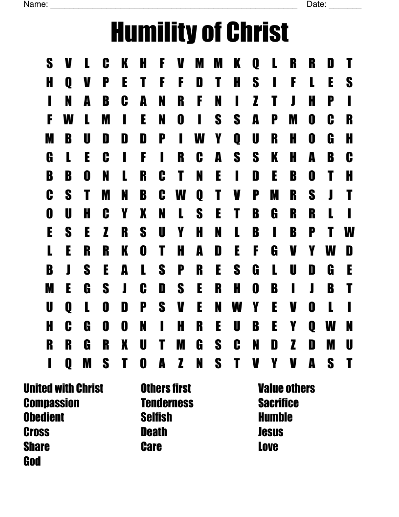 Humility Of Christ Word Search WordMint