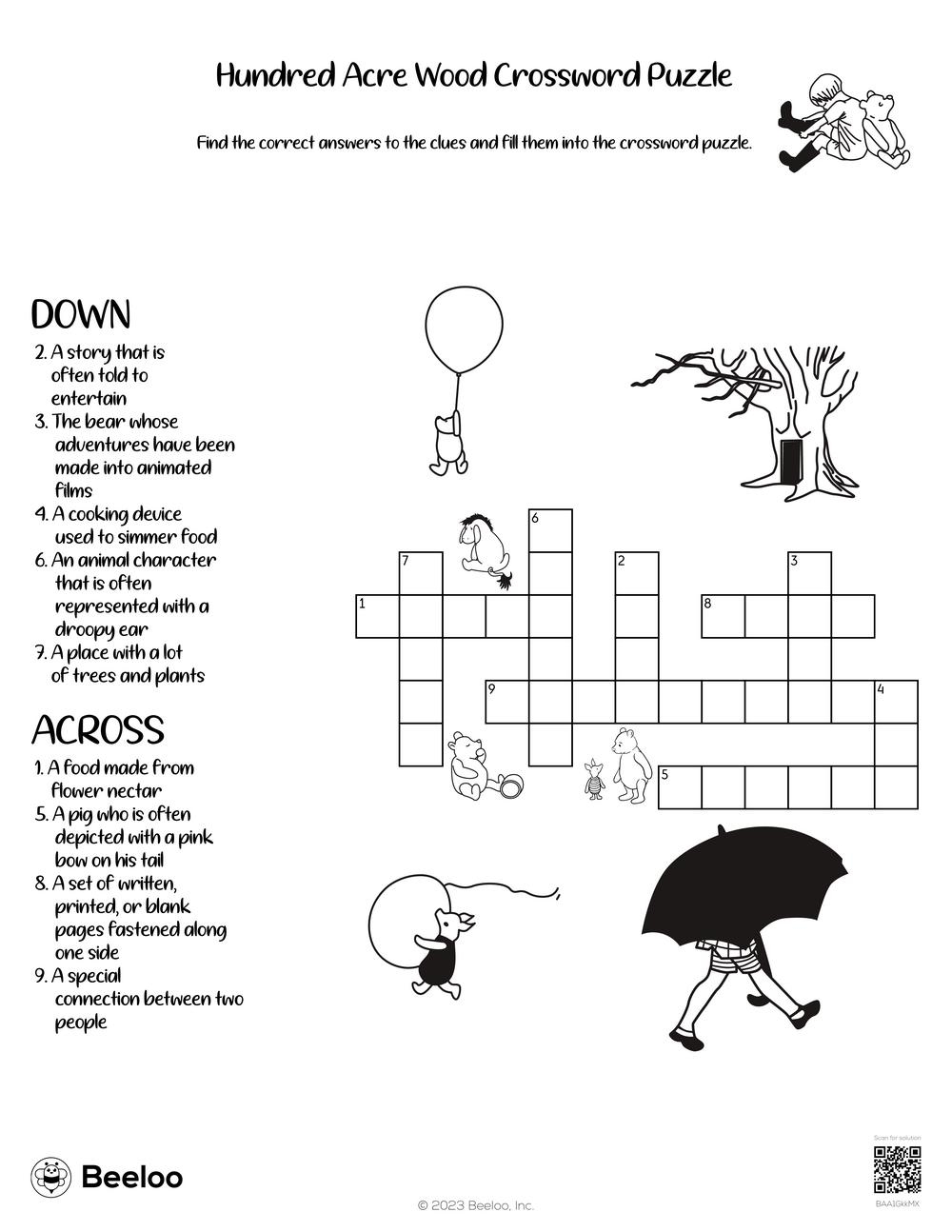 Hundred Acre Wood Crossword Puzzle Beeloo Printable Crafts And Activities For Kids