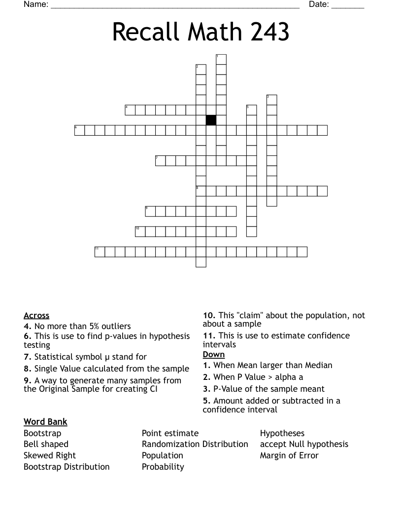 Hypothesis Testing Crossword WordMint Hypothesis Testing Crossword WordMint