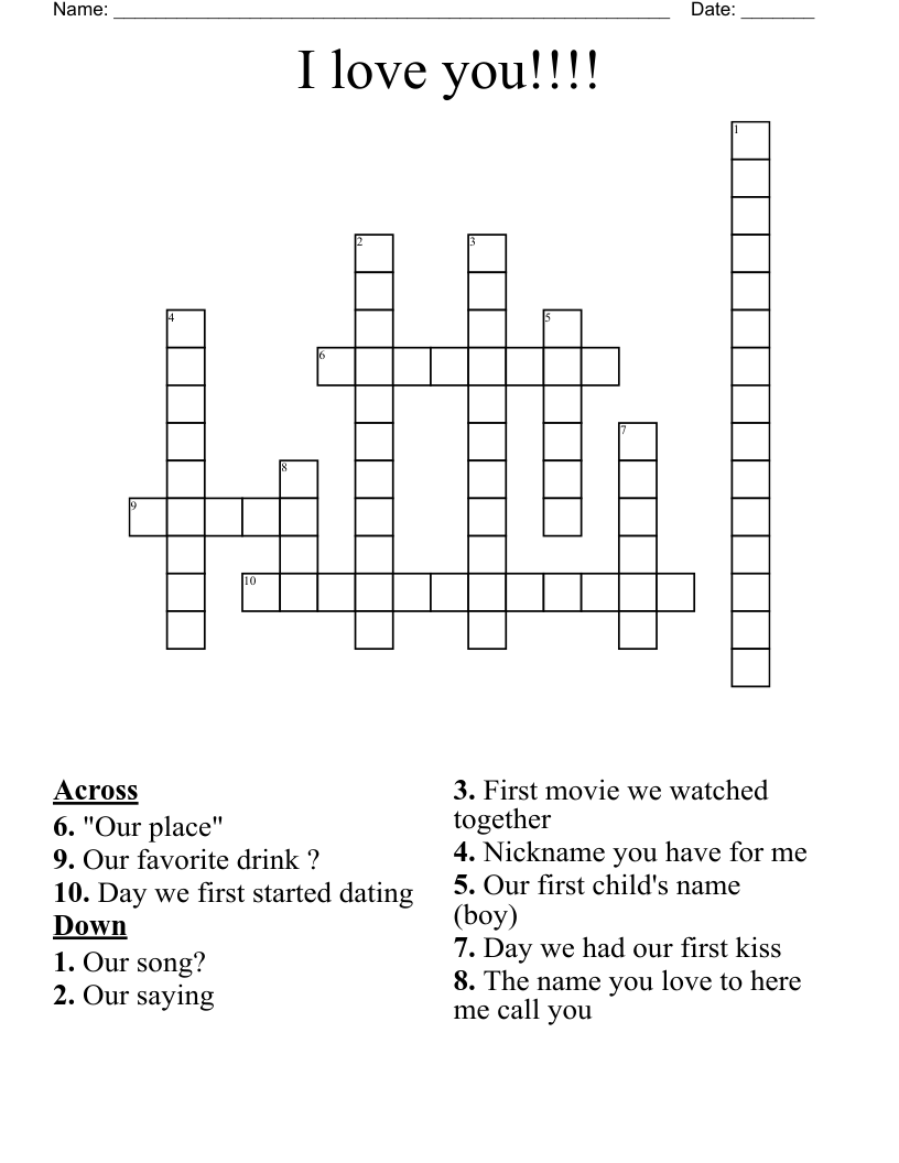 I Love You Crossword WordMint