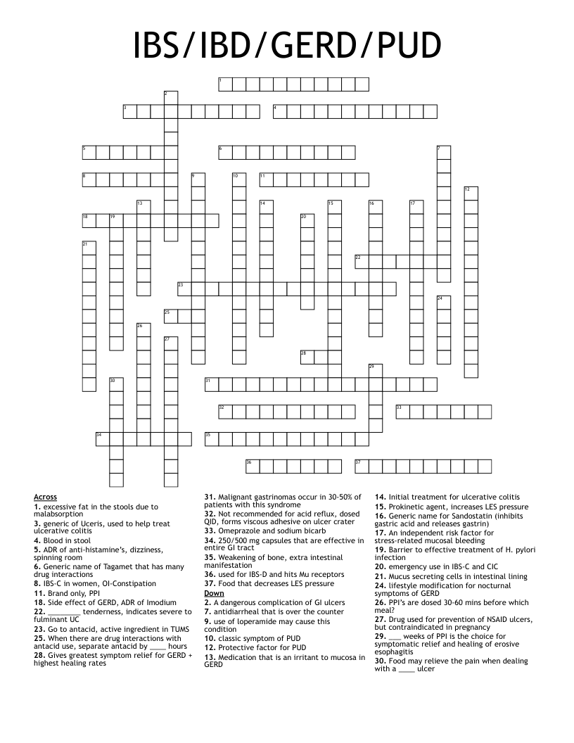 IBS IBD GERD PUD Crossword WordMint