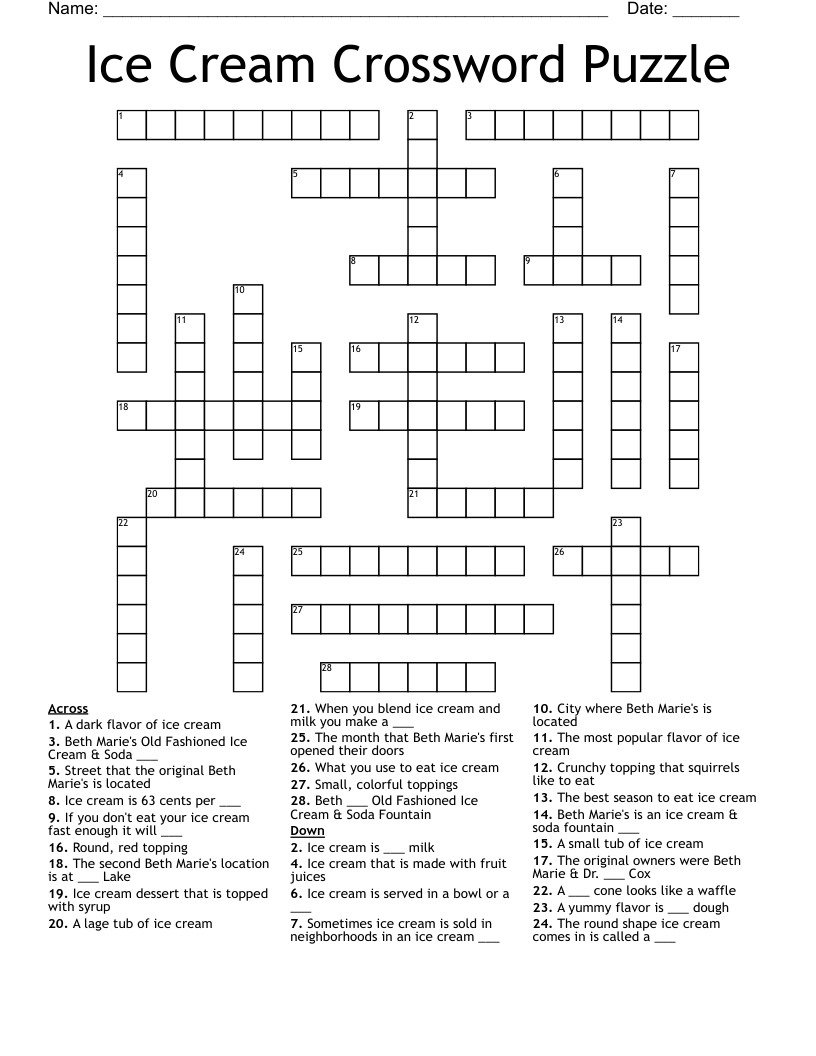 Ice Cream Crossword Puzzle WordMint Ice Cream Crossword Puzzle WordMint