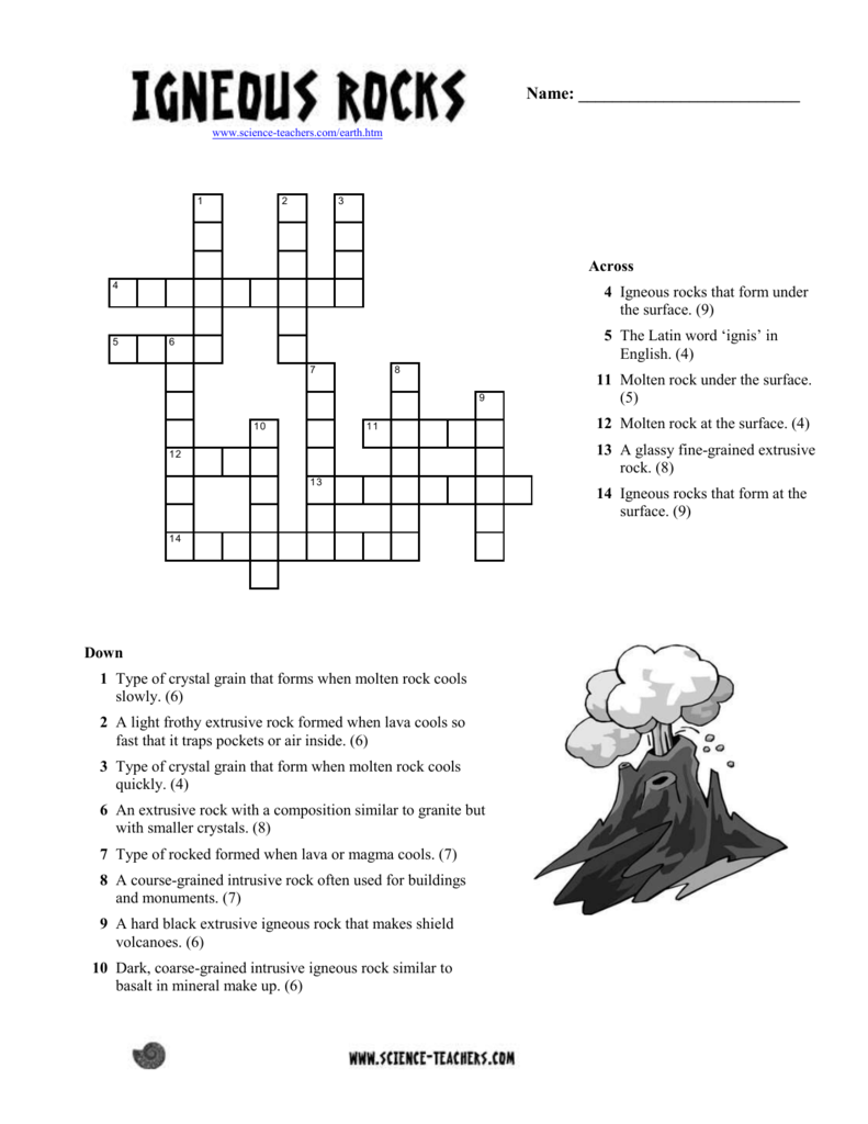 Igneous Rocks Worksheet Geology Crossword Puzzle
