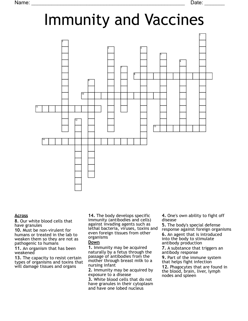 Immunity And Vaccines Crossword WordMint