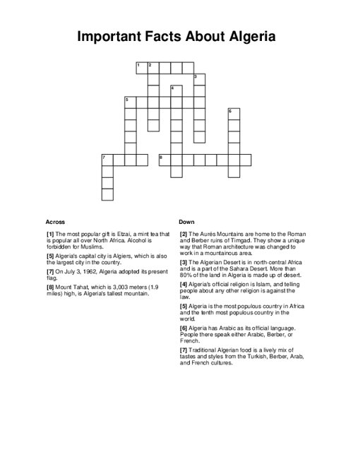 Important Facts About Algeria Crossword Puzzle Important Facts About Algeria Crossword Puzzle