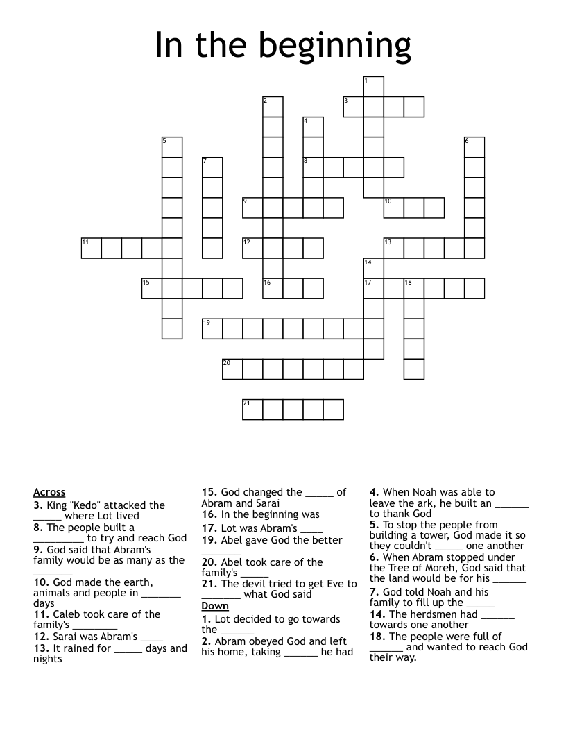 In The Beginning Crossword WordMint In The Beginning Crossword WordMint