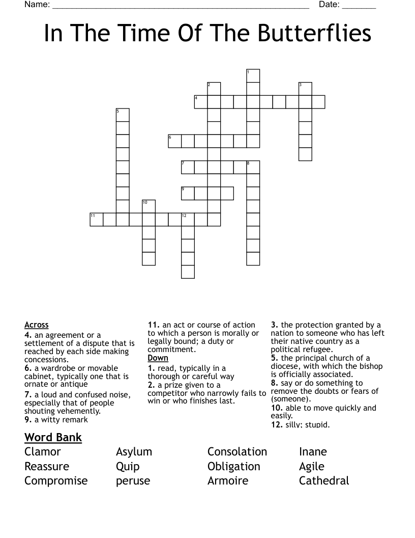 In The Time Of The Butterflies Crossword WordMint