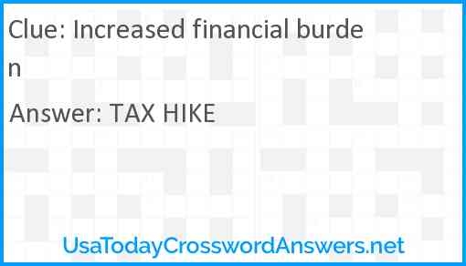Increased Financial Burden Crossword Clue UsaTodayCrosswordAnswers