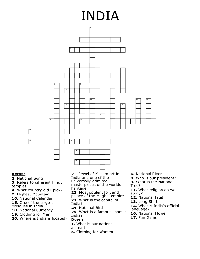 INDIA Crossword WordMint INDIA Crossword WordMint