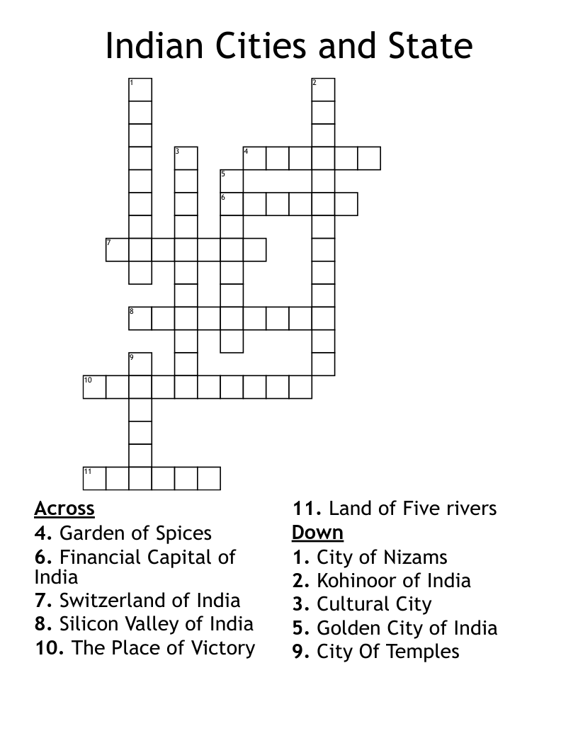 indian city crossword puzzle clue