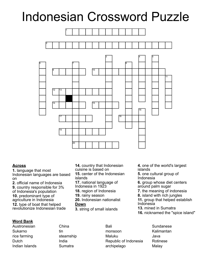 Indonesian Crossword Puzzle WordMint
