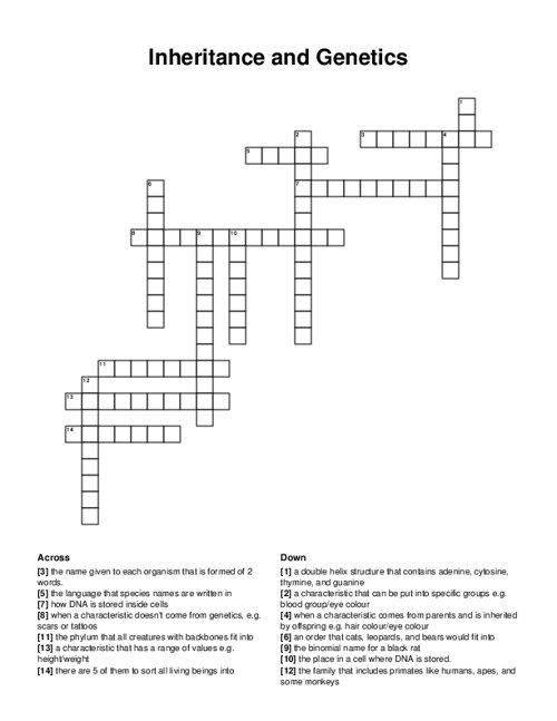 genetics crossword puzzle