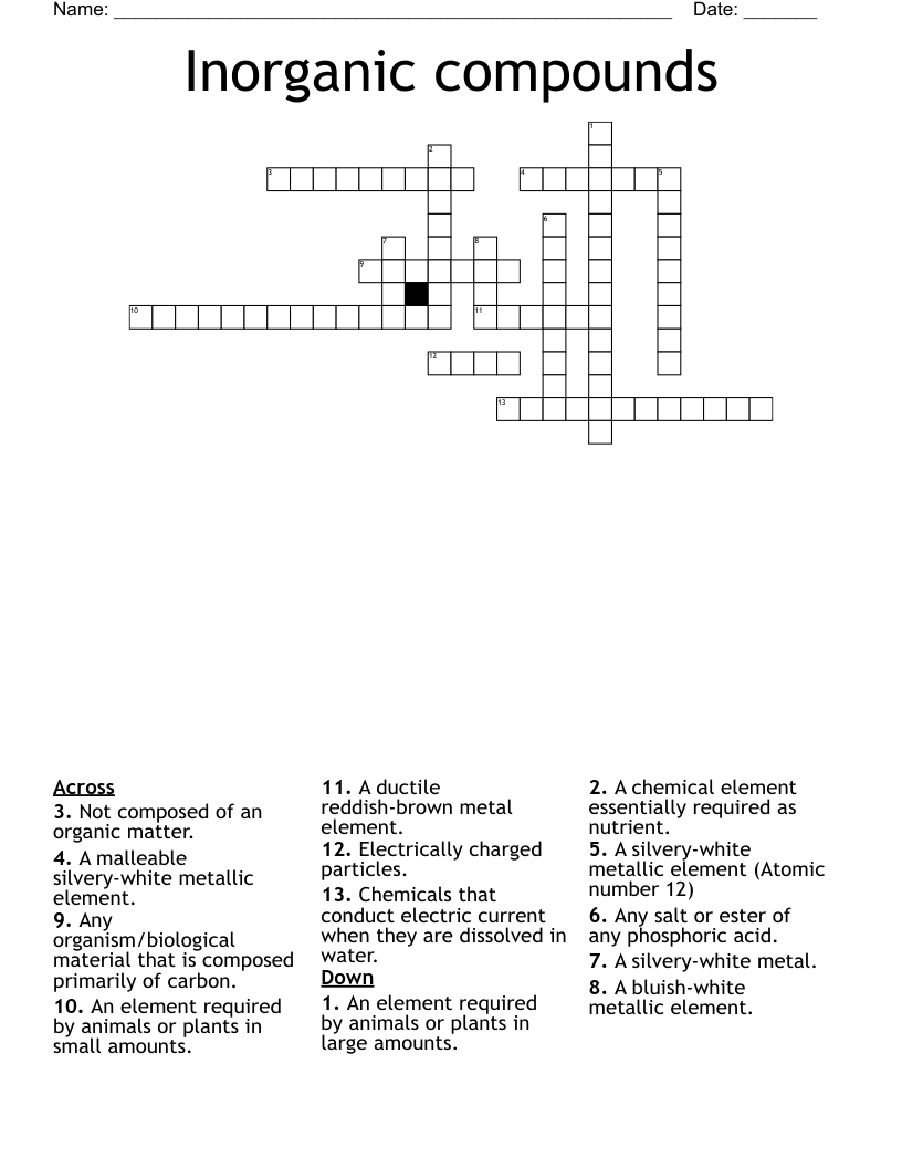 Inorganic Compounds Crossword WordMint