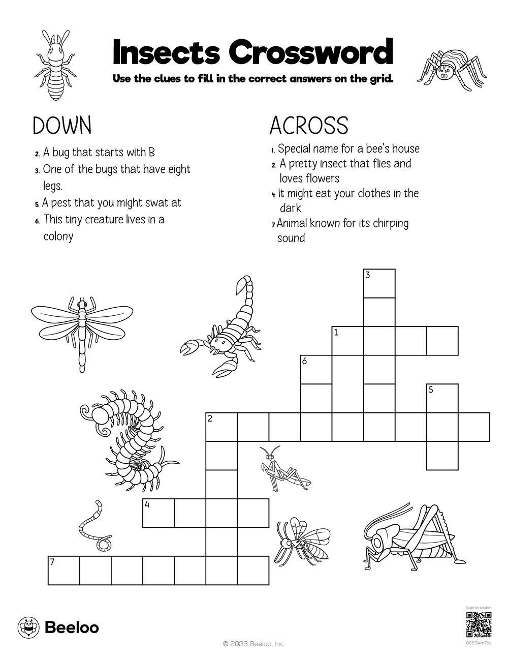 Insect themed Crossword Puzzles Beeloo Printable Crafts And Activities For Kids