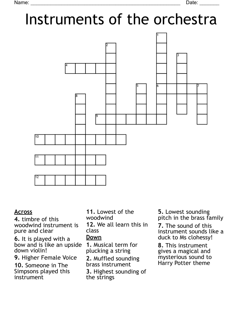 Instruments Of The Orchestra Crossword WordMint Instruments Of The Orchestra Crossword WordMint