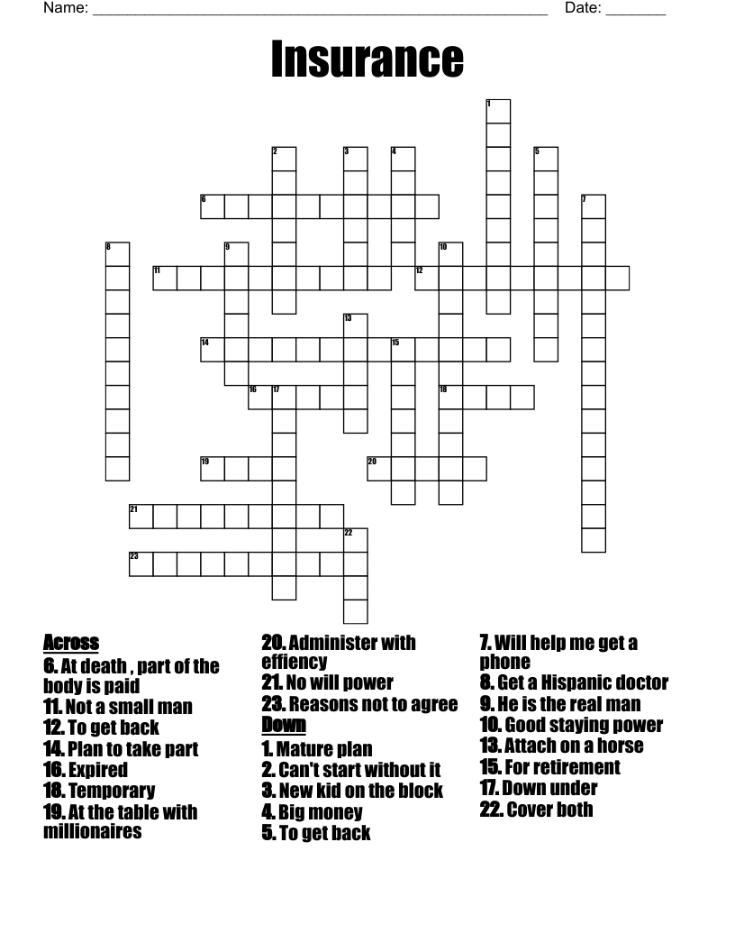 Insurance Crossword WordMint