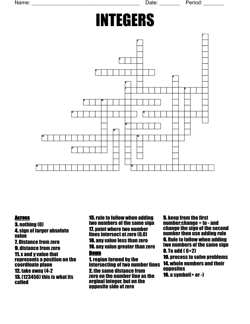 INTEGERS Crossword WordMint