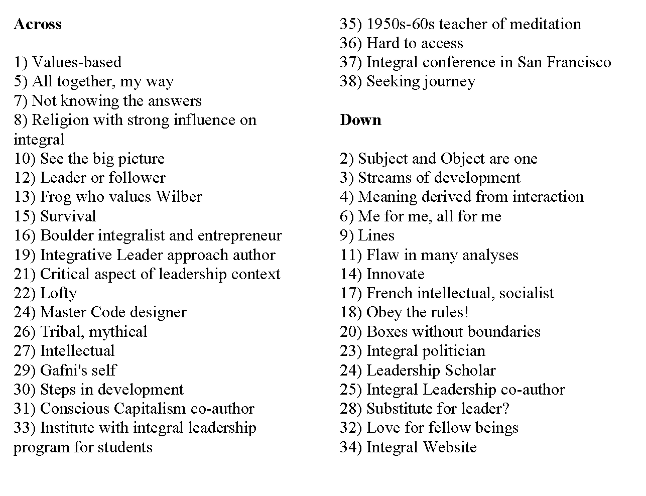 Integral Crossword Integral Leadership Review Integral Crossword Integral Leadership Review