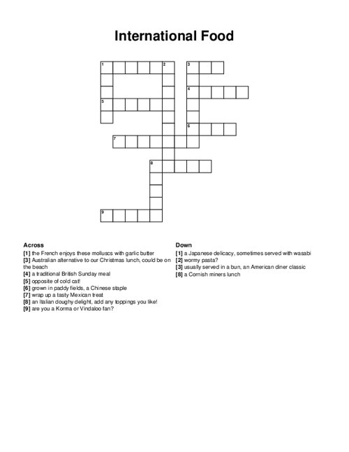 International Food Crossword Puzzle International Food Crossword Puzzle