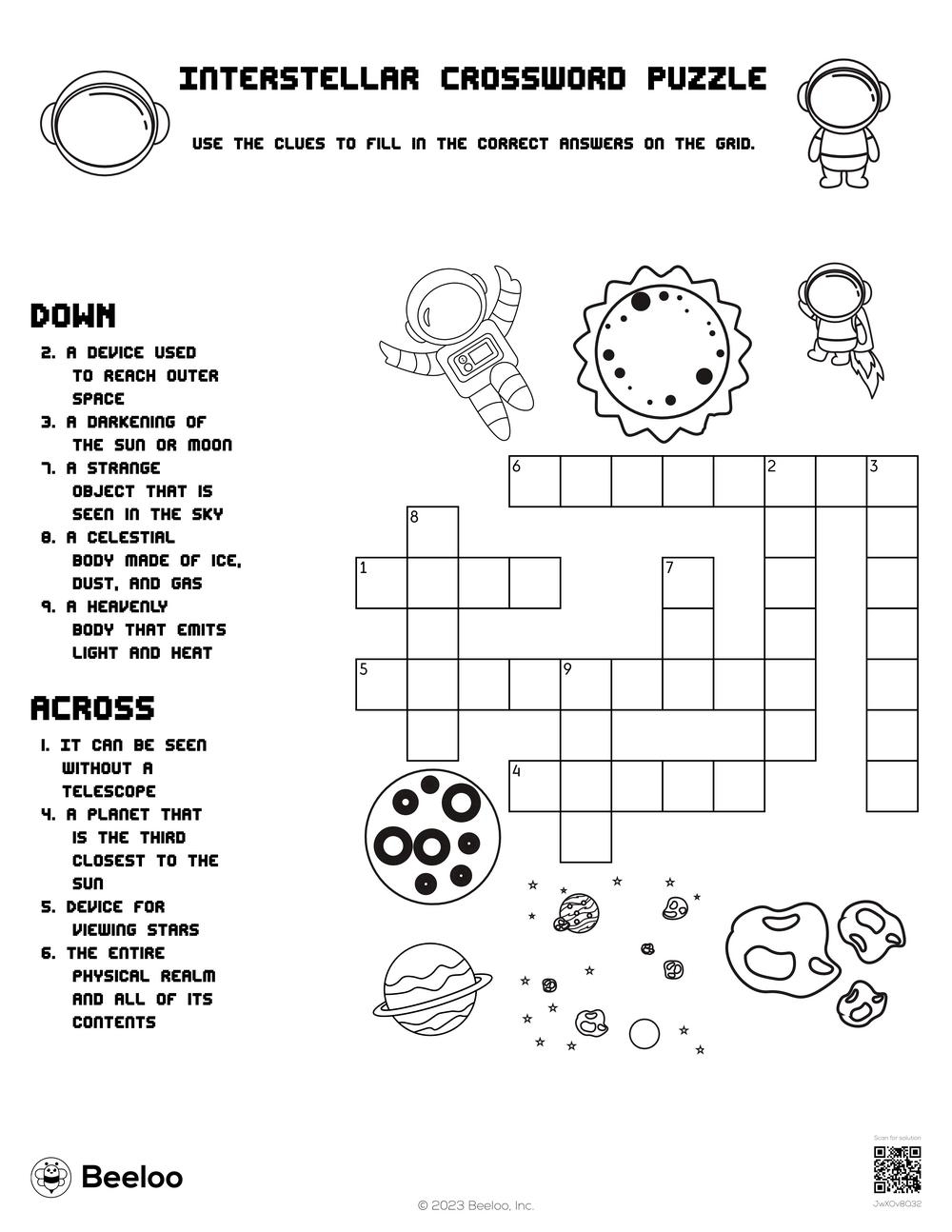 Interstellar Crossword Puzzle Beeloo Printable Crafts And Activities For Kids