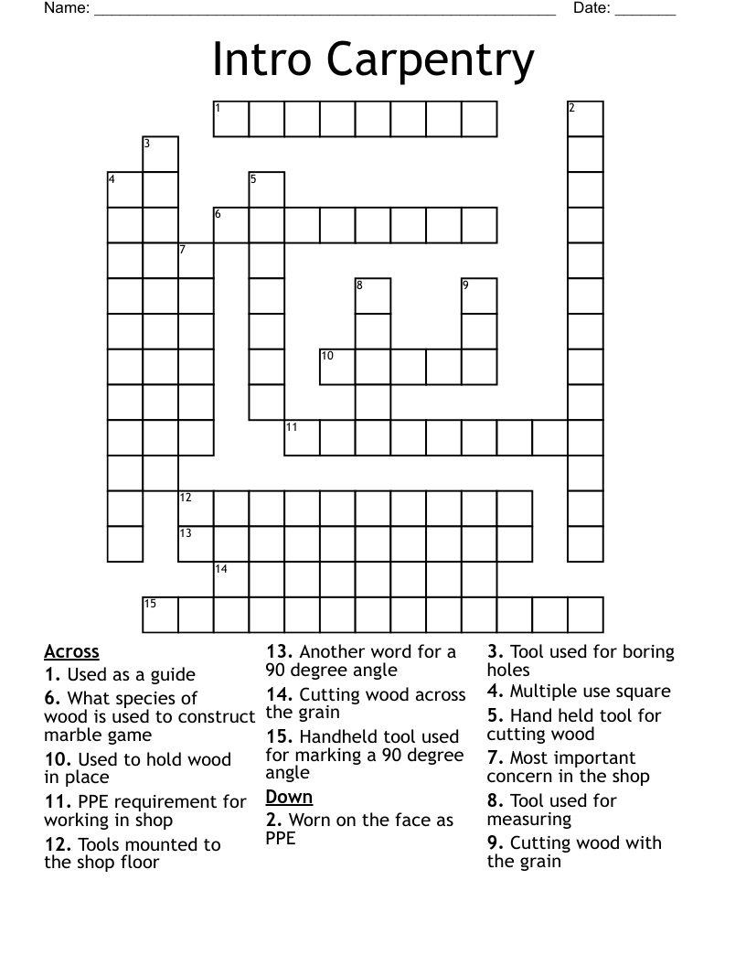 Intro Carpentry Crossword WordMint Intro Carpentry Crossword WordMint