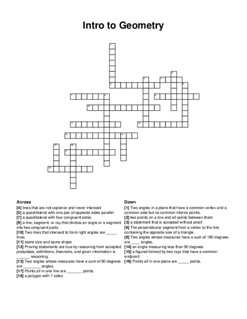 Intro To Geometry Crossword Puzzle
