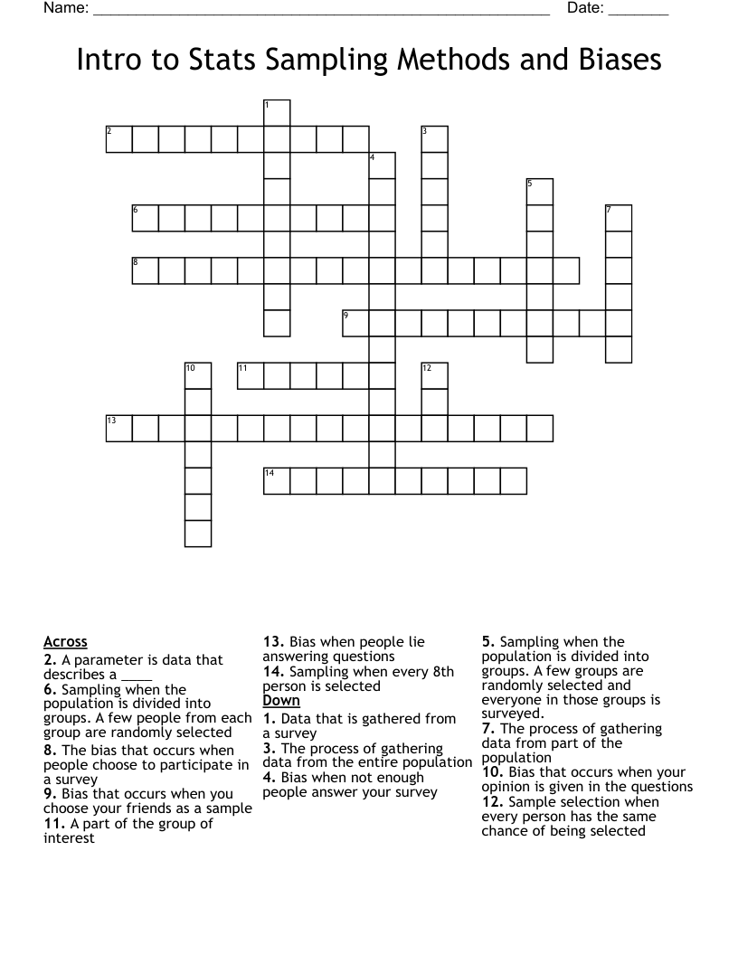 Intro To Stats Sampling Methods And Biases Crossword WordMint