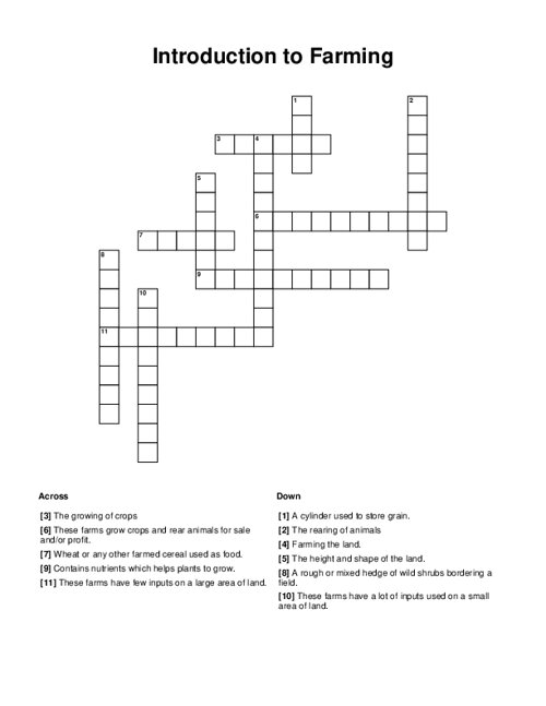 Introduction To Farming Crossword Puzzle