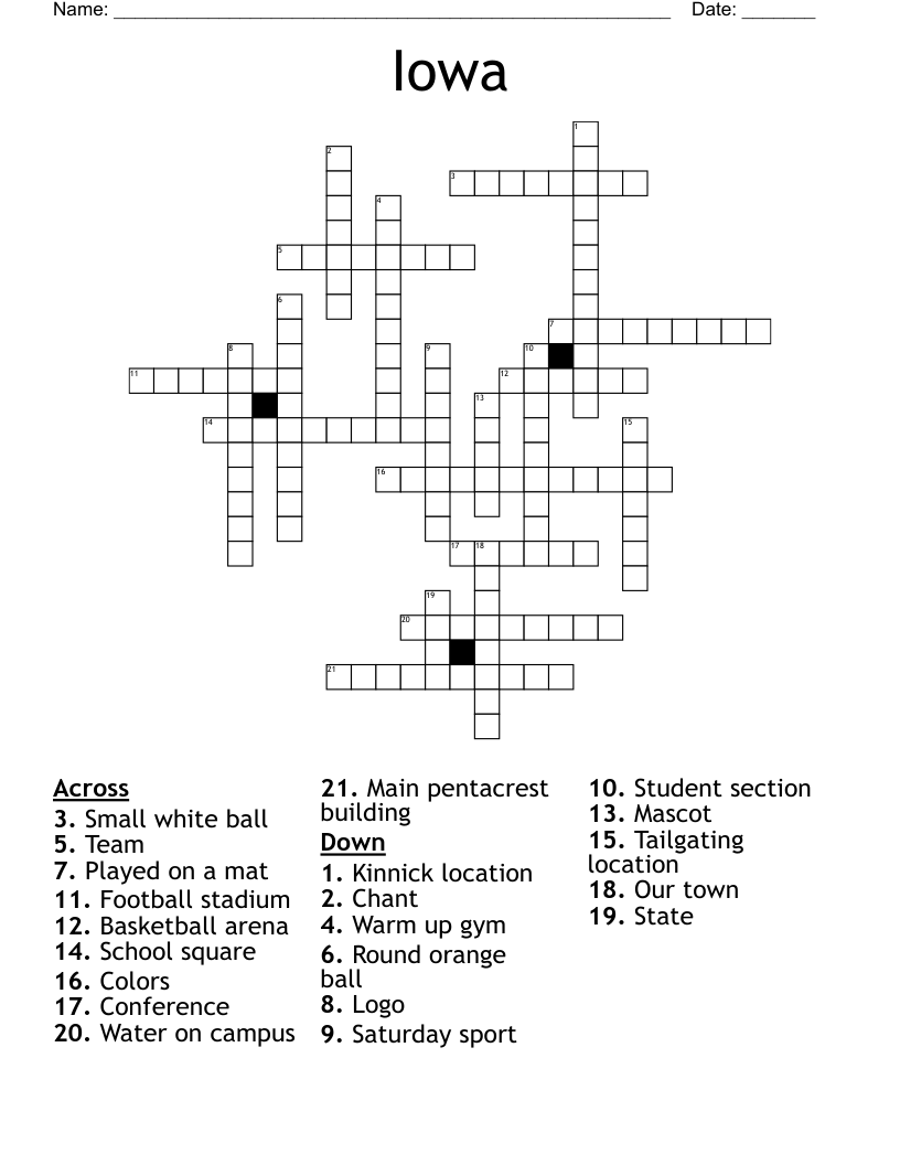 Iowa College Crossword Free Printable