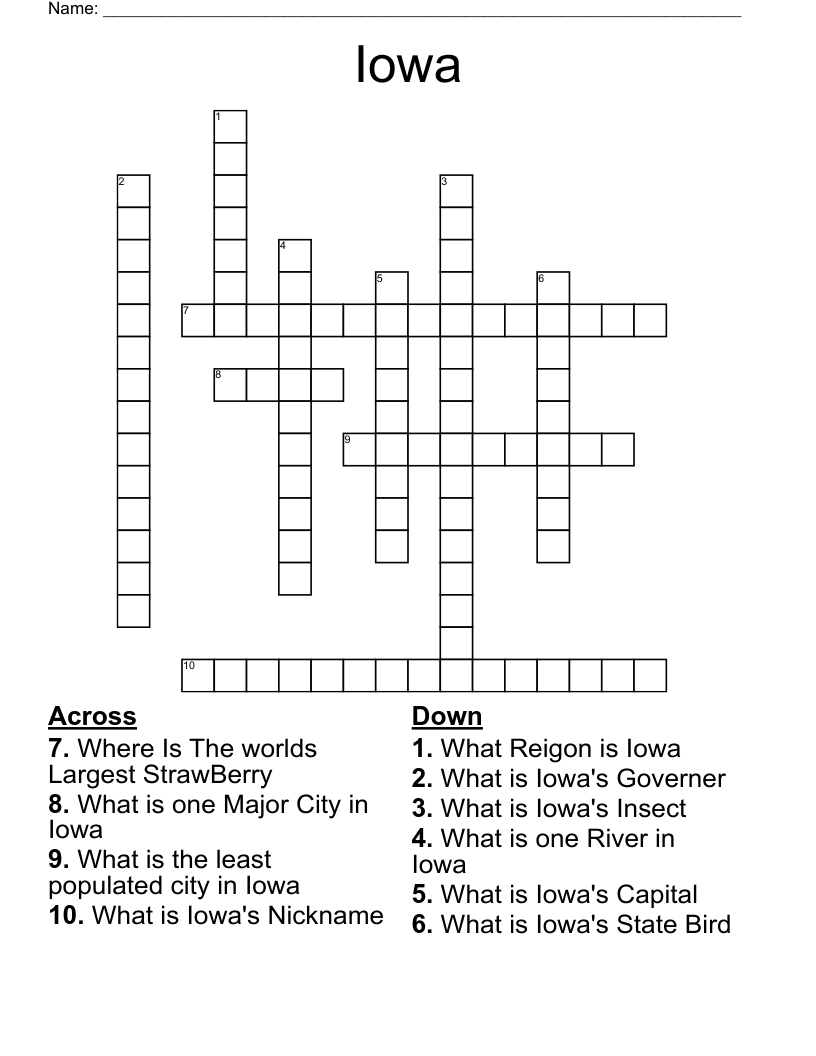 Iowa College Crossword Free Printable