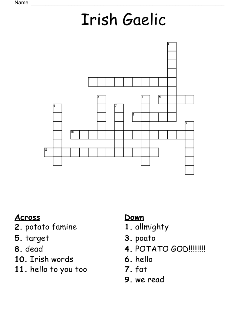 Irish Gaelic Crossword WordMint Irish Gaelic Crossword WordMint