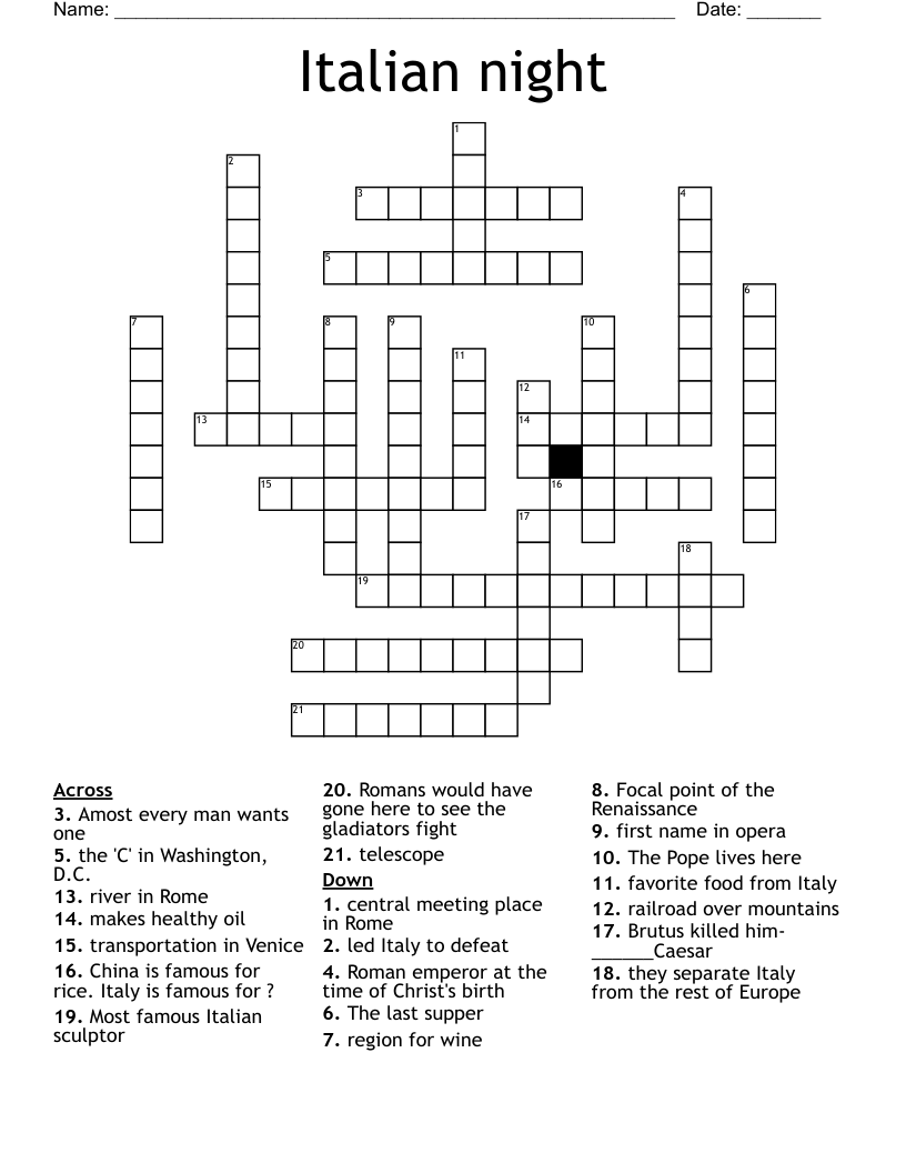 Italian Night Crossword WordMint