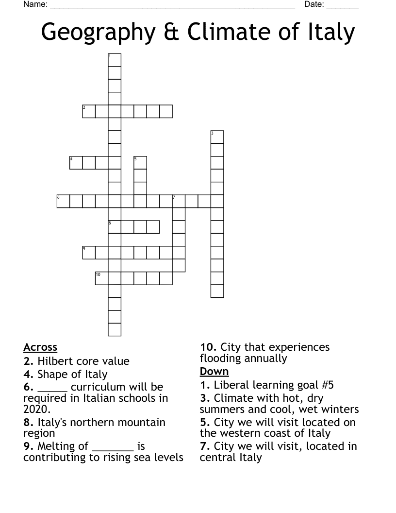 Italy Geography Crossword Puzzle Free Download And Print For You Italy Geography Crossword Puzzle Free Download And Print For You
