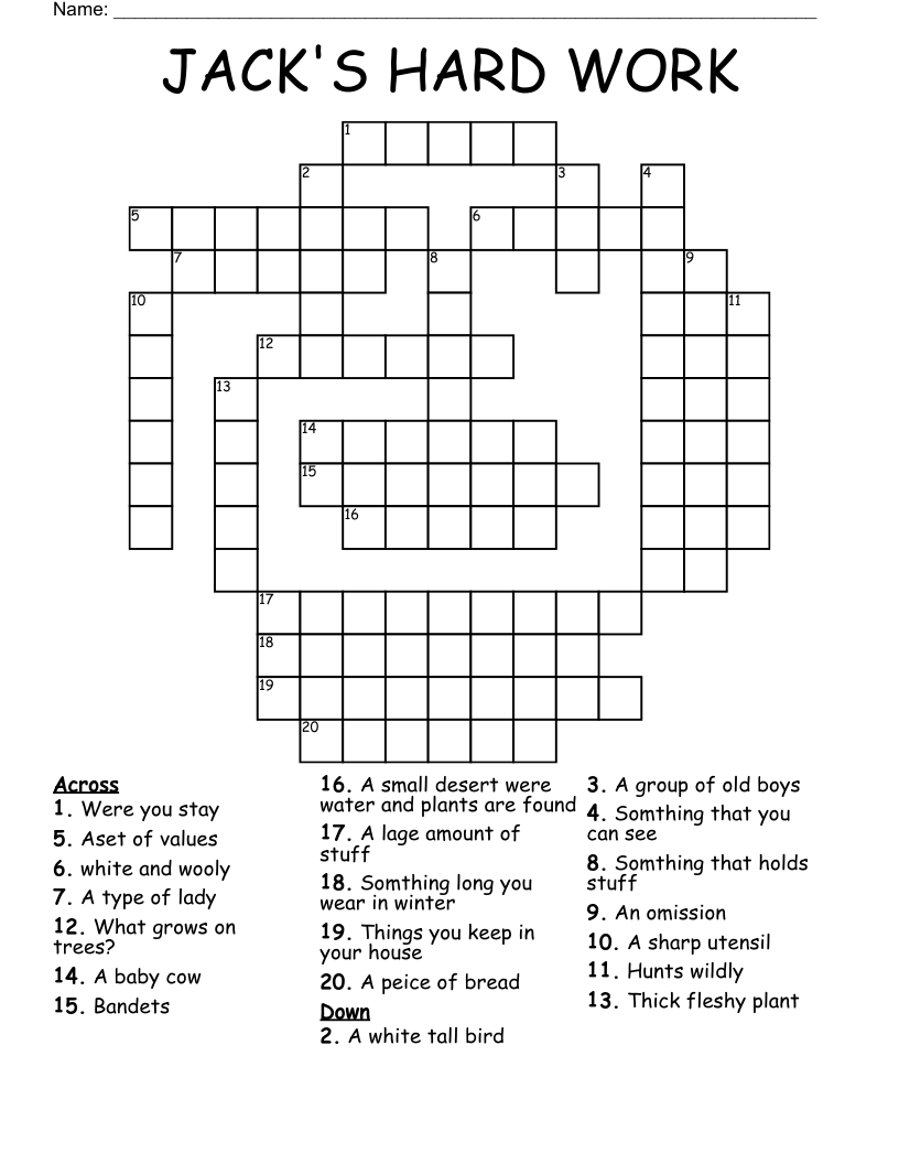 JACK S HARD WORK Crossword WordMint JACK S HARD WORK Crossword WordMint