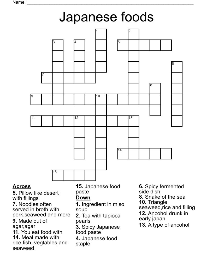 Japanese Foods Crossword WordMint