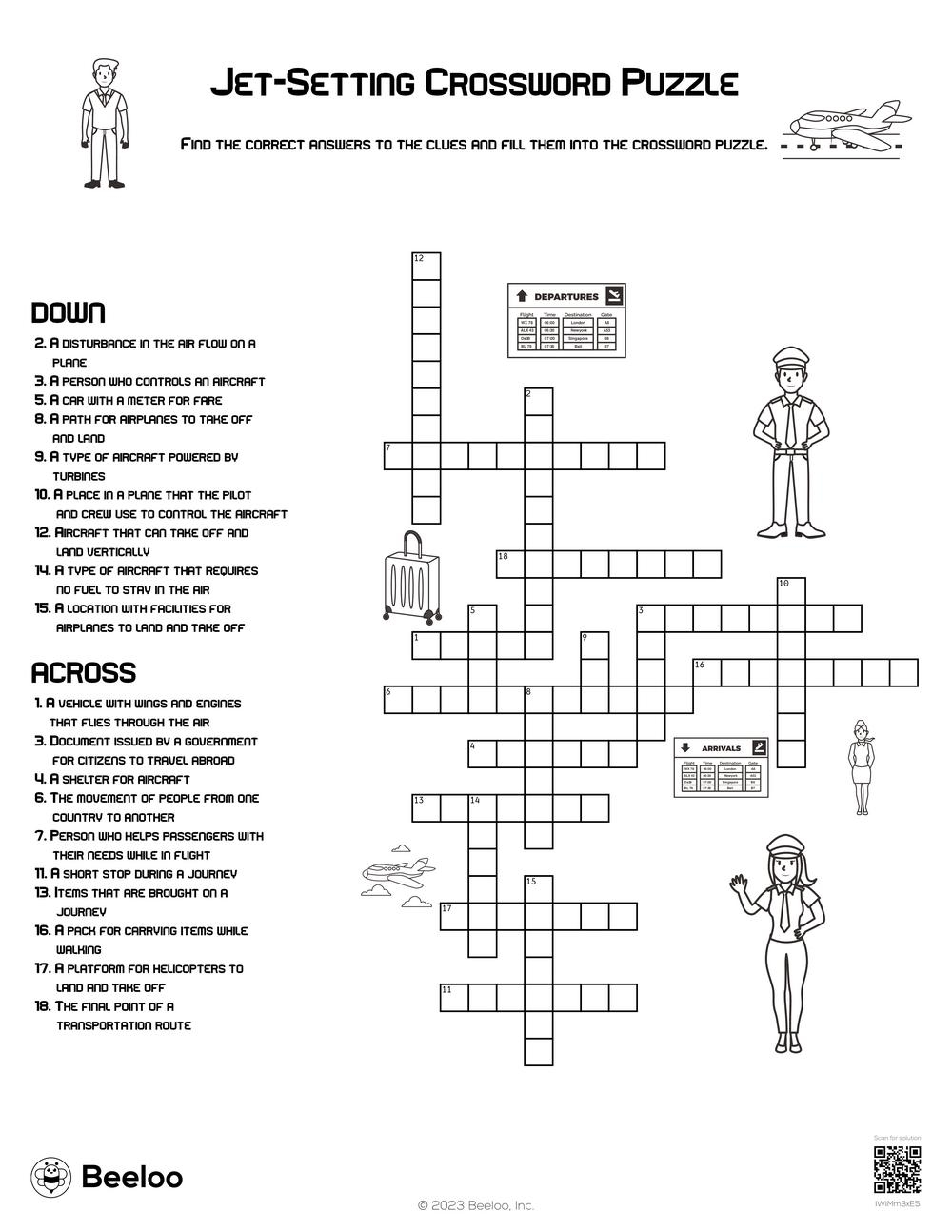 Jet Setting Crossword Puzzle Beeloo Printable Crafts And Activities For Kids