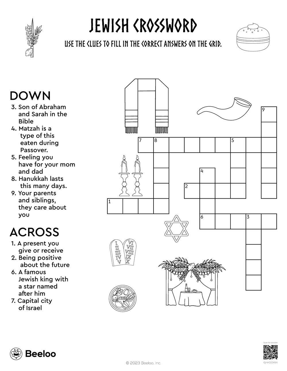 Jewish themed Crossword Puzzles Beeloo Printable Crafts And Activities For Kids