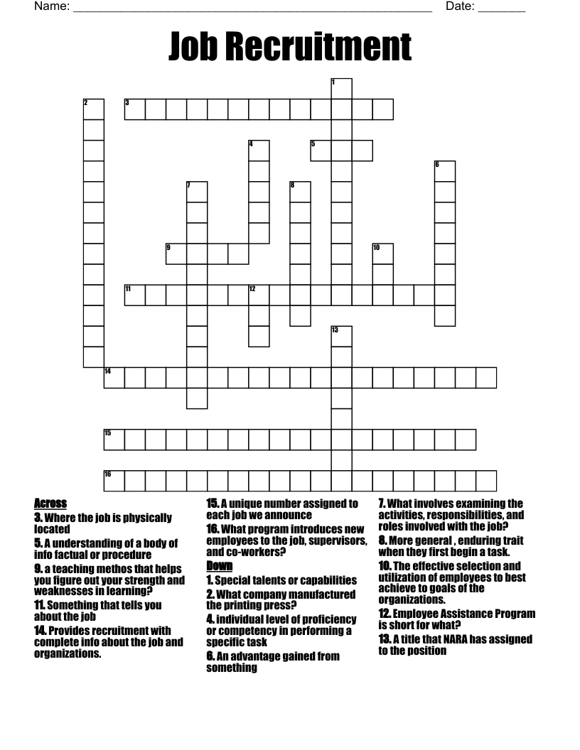 Job Recruitment Crossword WordMint