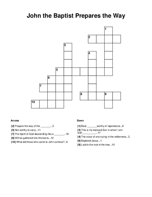 John The Baptist Prepares The Way Crossword Puzzle