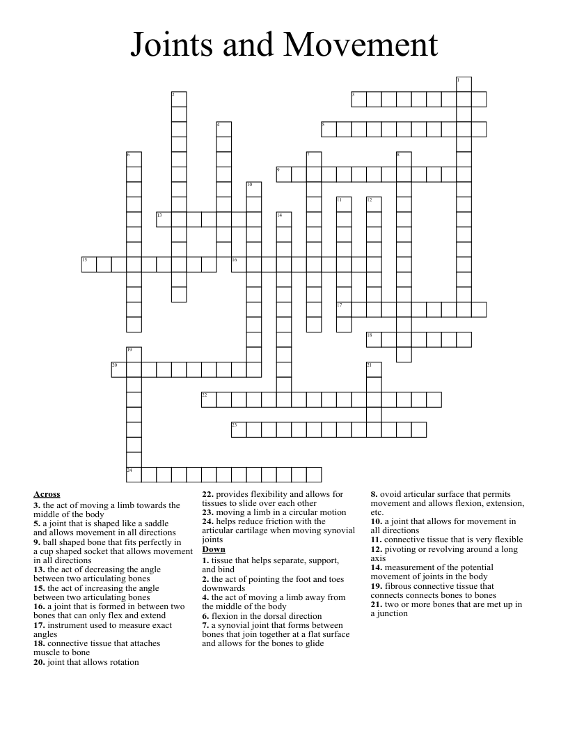 Joints Movement Crossword WordMint