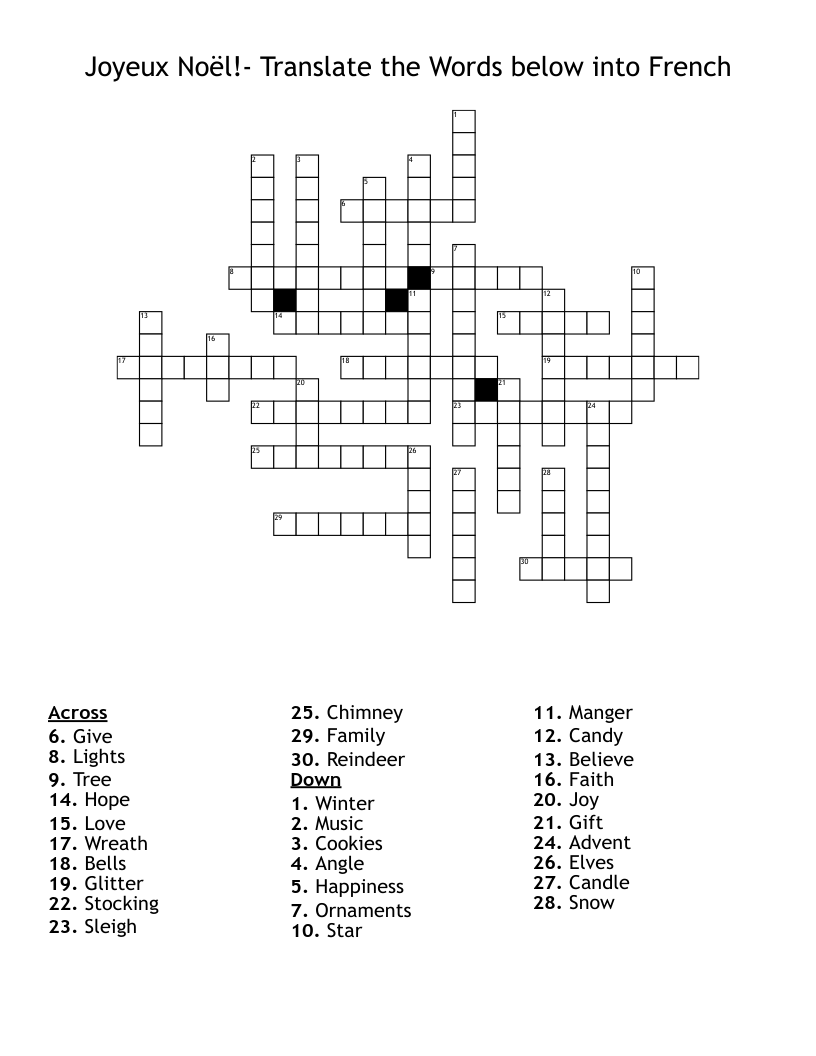 Joyeux No l Translate The Words Below Into French Crossword WordMint