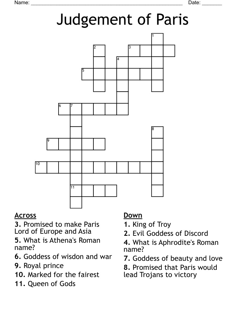 Judgement Of Paris Crossword WordMint