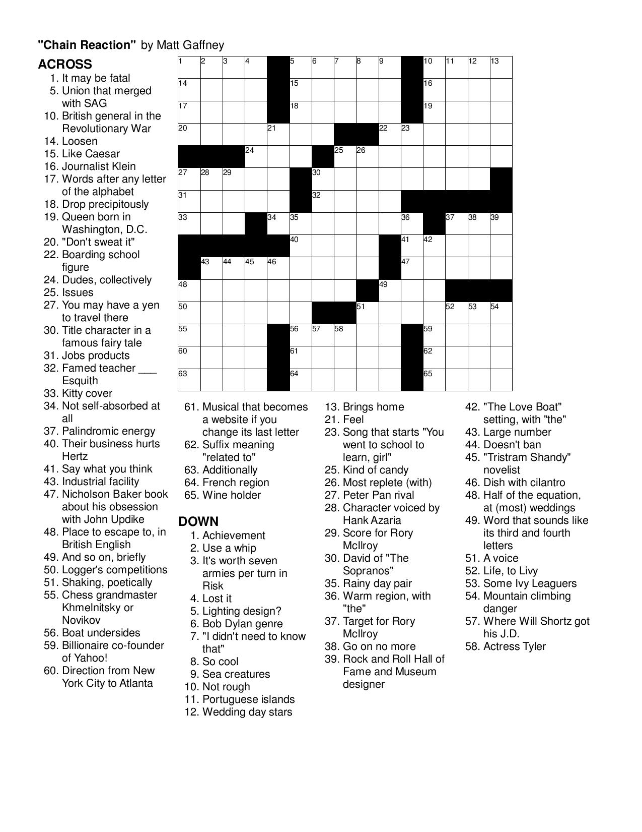 July 2014 Matt Gaffney s Weekly Crossword Contest