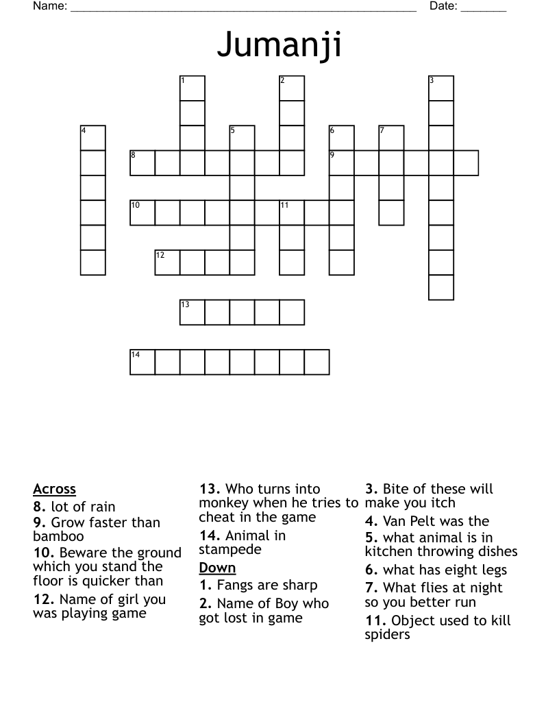 Jumanji Crossword WordMint