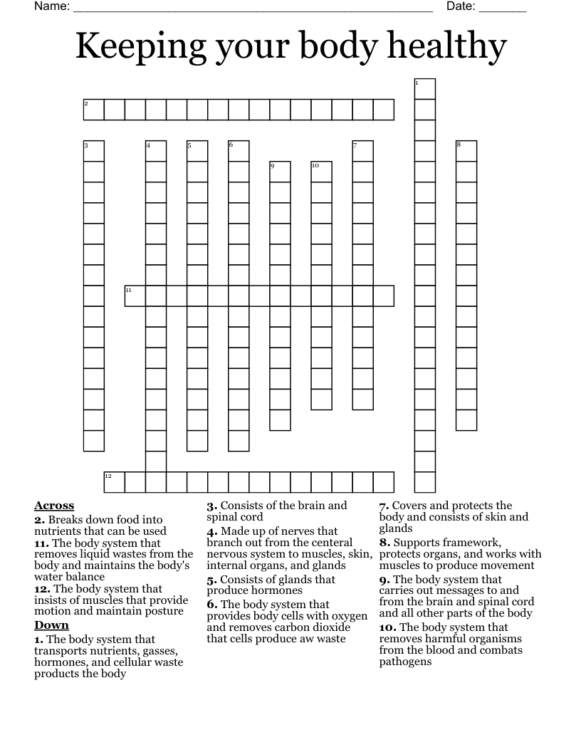 Keeping Your Body Healthy Crossword WordMint